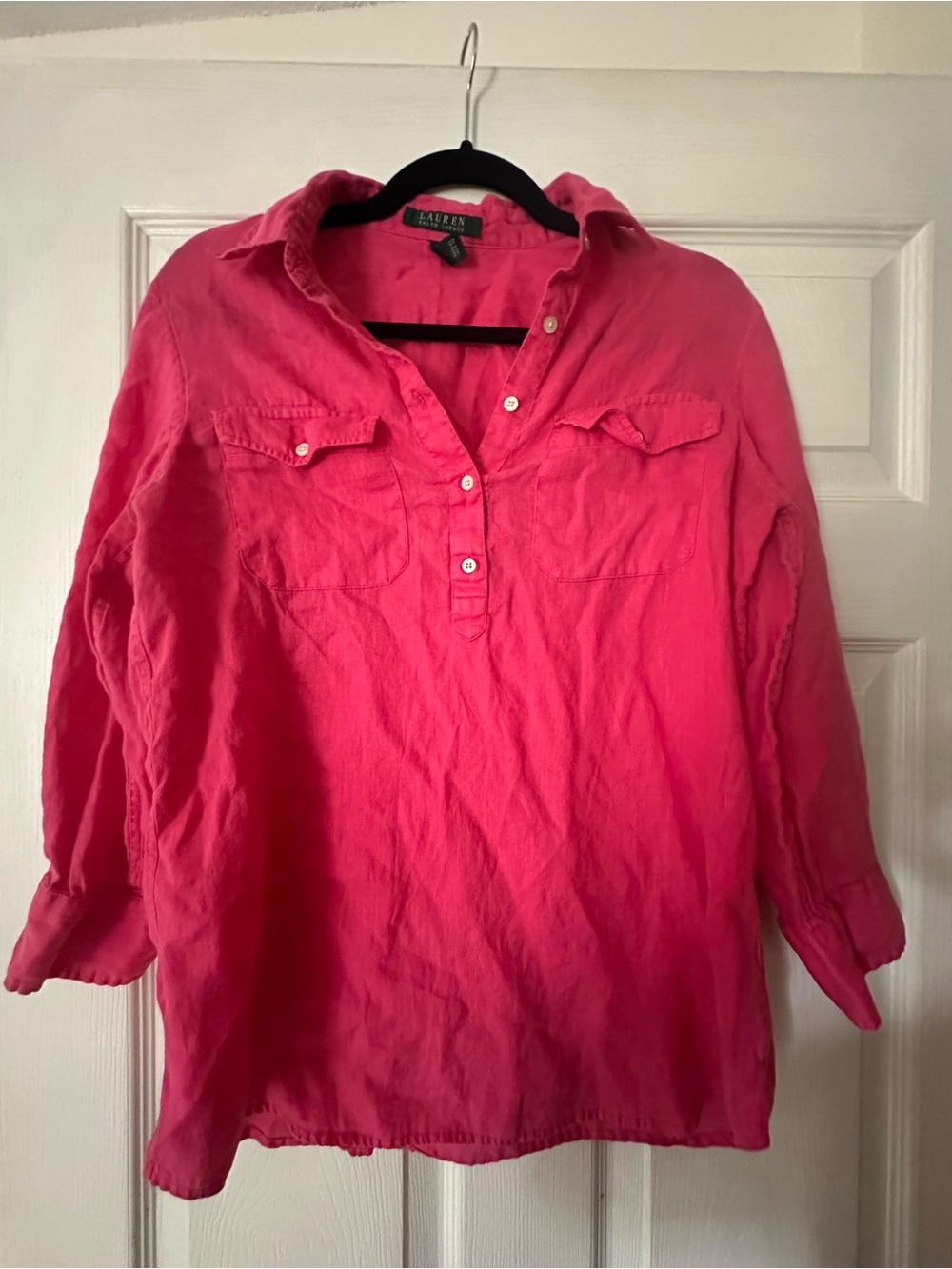 Ralph Lauren Bright Pink 100% Linen Button Shirt